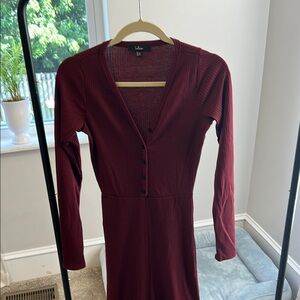 Lulu's Burgundy Knit Jumpsuit